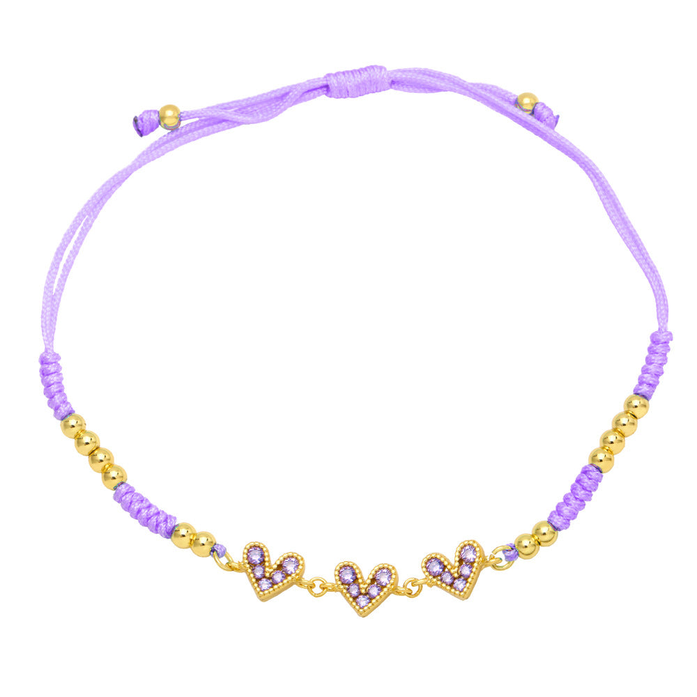 Wholesale Colorful Zircon Heart Hand Woven Bracelet